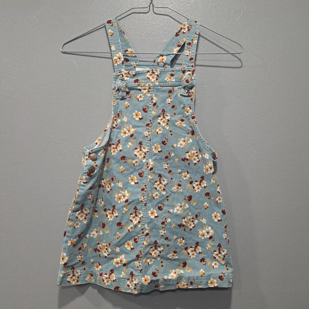 Tahari Girls Blue Floral Corduroy Jumper Dress Sleeveless Overall Size‎ 7